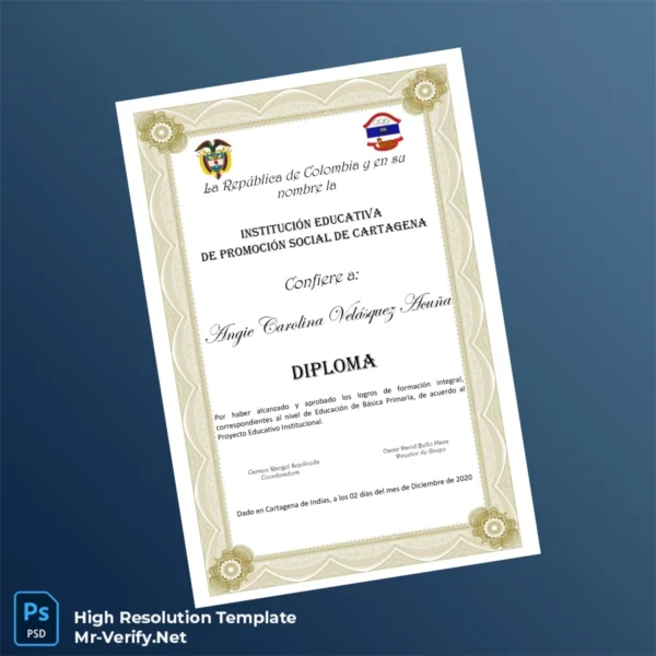 Colombia Educational Institution for Social Promotion of Cartagena Diploma Certificate Printable Colombia Educational Institution for Social Promotion of Cartagena Diploma Certificate Image Preview - PrintDocs