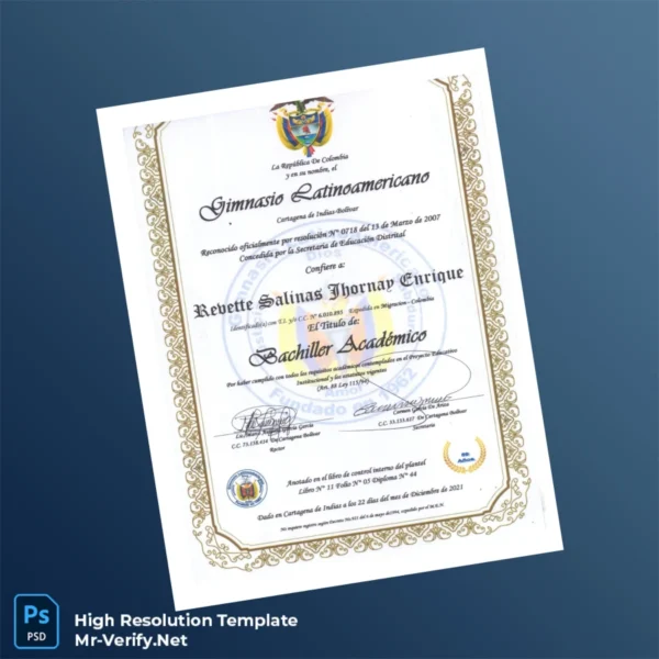 Colombia Gimnasio Latinoamericano Academic Bachelor Diploma Printable Colombia Gimnasio Latinoamericano Academic Bachelor Diploma Image Preview - PrintDocs