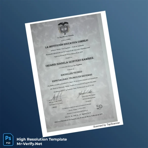 Colombia Institución Educativa Cornejo Technical Bachelor Diploma Printable Colombia Institución Educativa Cornejo Technical Bachelor Diploma Image Preview - PrintDocs