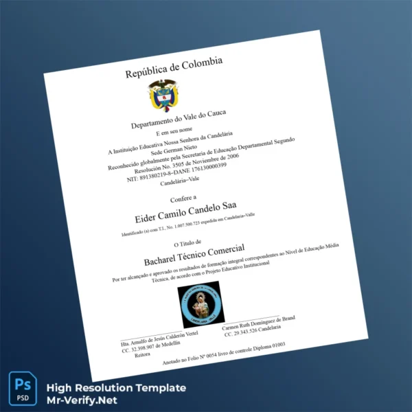 Colombia Institución Educativa Nuestra Señora da Candelária Bachelor of Commercial Technology Template Printable Colombia Institución Educativa Nuestra Señora da Candelária Bachelor of Commercial Technology Template Image Preview - PrintDocs