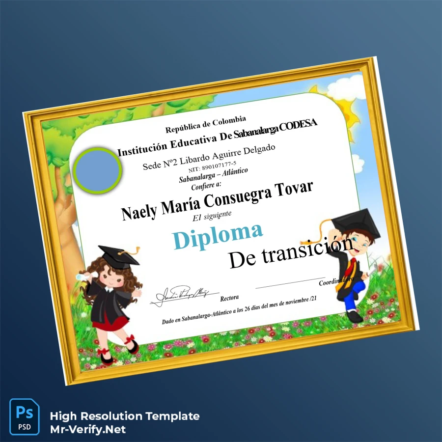 Colombia Institution Educativa De Sabanalarga CODESA Transition Diploma Template Printable Colombia Institution Educativa De Sabanalarga CODESA Transition Diploma Template Image Preview - PrintDocs