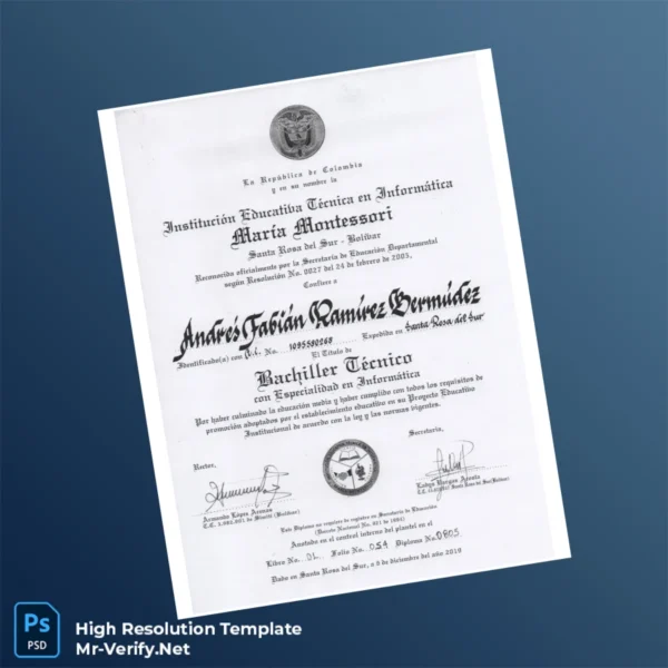 Colombia Institution Educativa Técnica en Informática Marta Montessori Technical Bachelor Certificate Printable Colombia Institution Educativa Técnica en Informática Marta Montessori Technical Bachelor Certificate Image Preview - PrintDocs