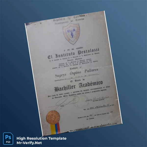 Colombia Instituto Pestalozzi High School Diploma Template Printable Colombia Instituto Pestalozzi High School Diploma Template Image Preview - PrintDocs