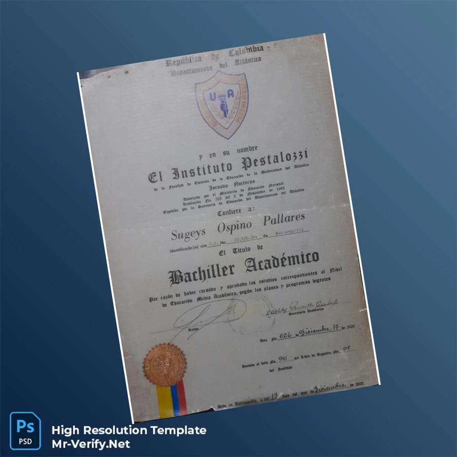 Colombia Instituto Pestalozzi High School Diploma Template Printable Colombia Instituto Pestalozzi High School Diploma Template Image Preview - PrintDocs