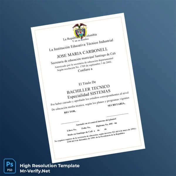 Printable Colombia José María Carbonell Technical Institute Technical High School Diploma in Systems Image Preview - PrintDocs