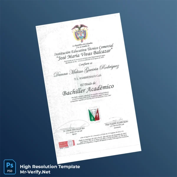 Colombia José Maria Vivas Balcazar Academic Bachelor Diploma Template Printable Colombia José Maria Vivas Balcazar Academic Bachelor Diploma Template Image Preview - PrintDocs