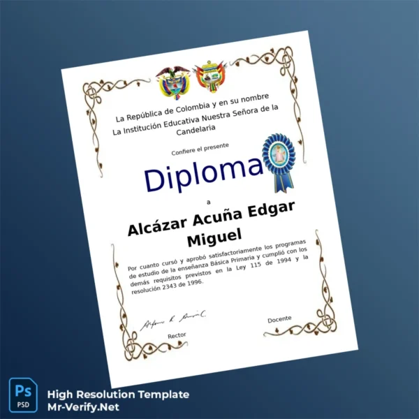 Colombia Nuestra Señora de la Candelaria Basic Primary Diploma Printable Colombia Nuestra Señora de la Candelaria Basic Primary Diploma Image Preview - PrintDocs