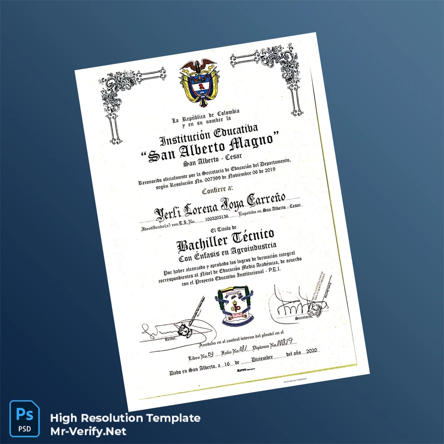 Colombia San Alberto Magno Technical High School Diploma Printable Colombia San Alberto Magno Technical High School Diploma Image Preview - PrintDocs