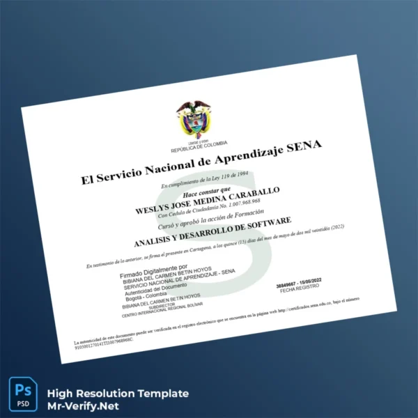 Colombia Servicio Nacional de Aprendizaje SENA Analysis and Development of Software Diploma Printable Colombia Servicio Nacional de Aprendizaje SENA Analysis and Development of Software Diploma Image Preview - PrintDocs