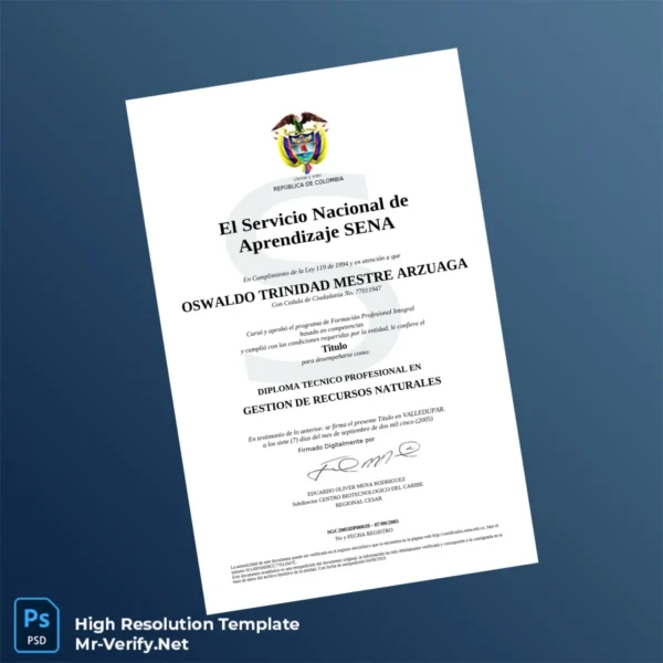 Colombia Servicio Nacional de Aprendizaje SENA Diploma in Natural Resource Management Printable Colombia Servicio Nacional de Aprendizaje SENA Diploma in Natural Resource Management Image Preview - PrintDocs