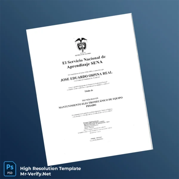 Printable Colombia Servicio Nacional de Aprendizaje SENA Técnico en Mantenimiento Electromecánico de Equipo Pesado Template Image Preview - PrintDocs