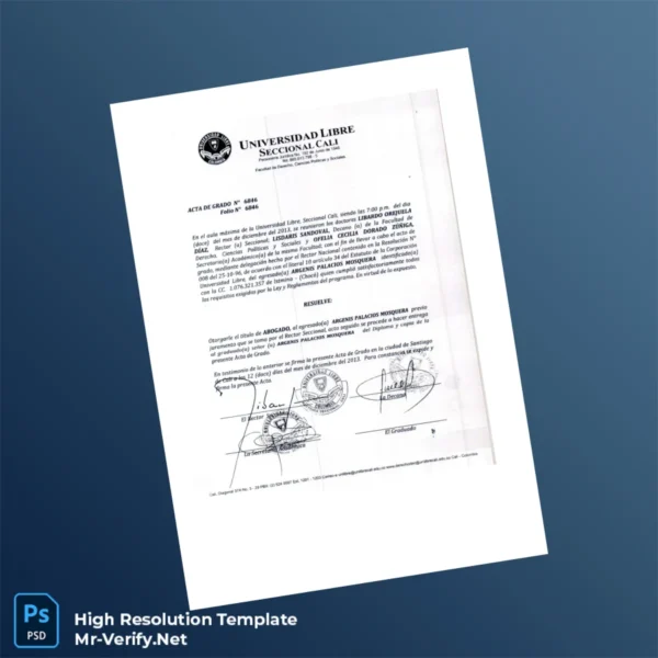 Printable Colombia Universidad Libre Bachelor of Laws Diploma Image Preview - PrintDocs
