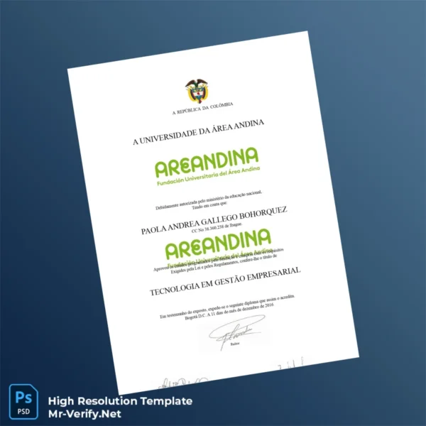 Printable Colombia University of the Area Andina Associate Degree in Business Management Image Preview - PrintDocs