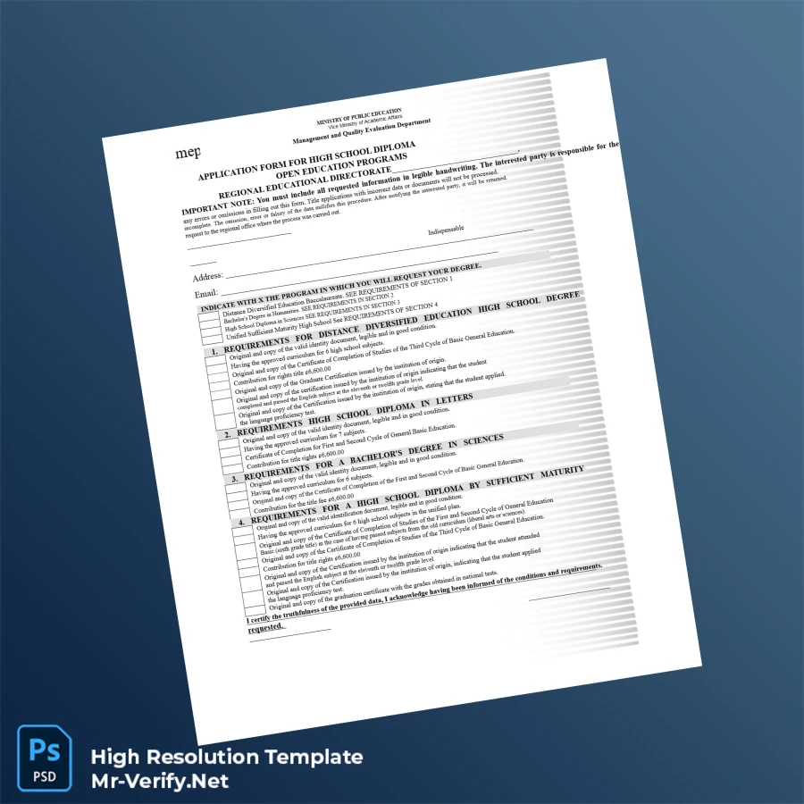 Costa Rica Ministry of Public Education High School Diploma Printable Costa Rica Ministry of Public Education High School Diploma Image Preview - PrintDocs