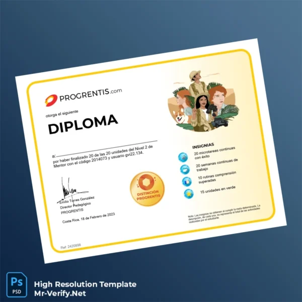 Printable Costa Rica Progrentis Diploma Template Image Preview - PrintDocs