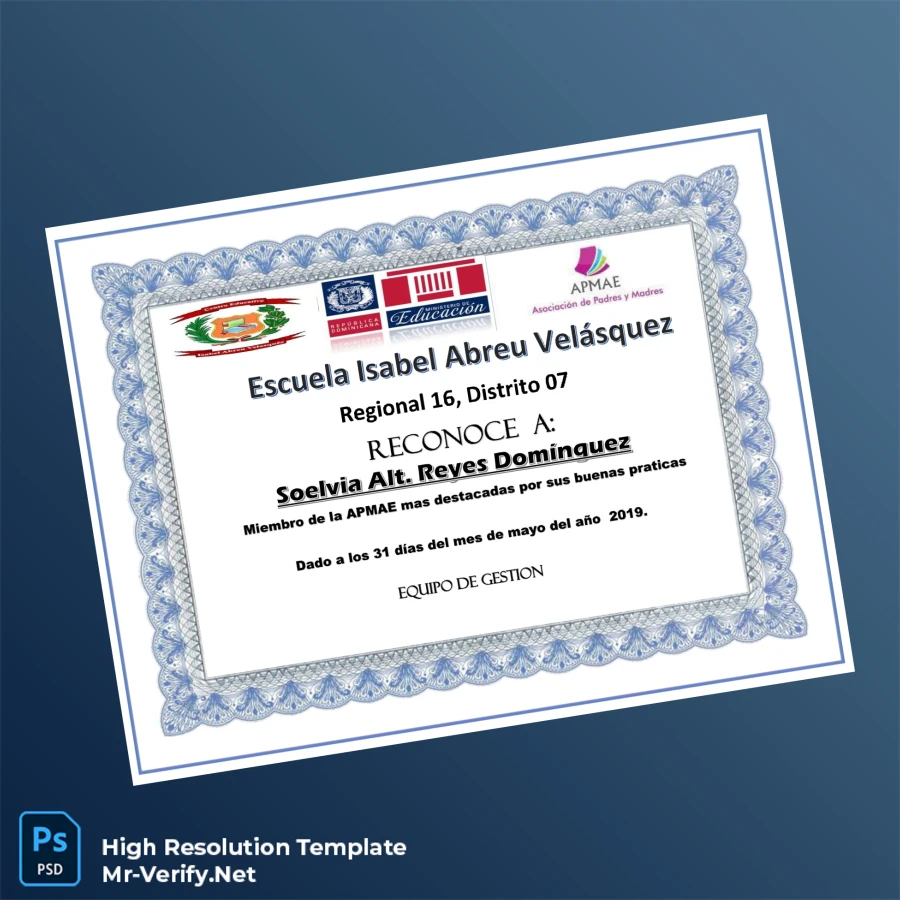 Dominican Republic Escuela Isabel Abreu Velásquez Recognition Diploma Printable Dominican Republic Escuela Isabel Abreu Velásquez Recognition Diploma Image Preview - PrintDocs