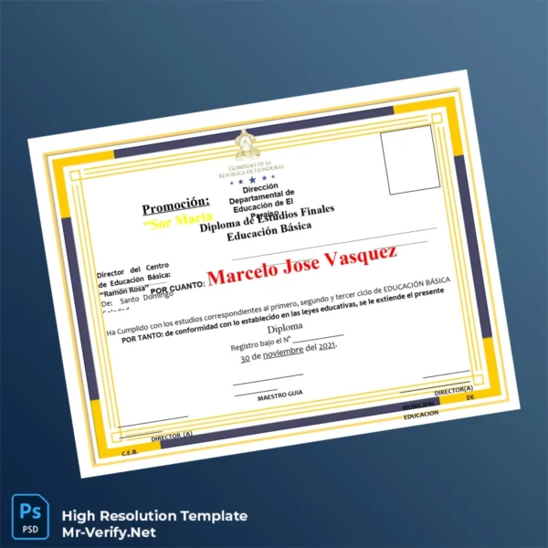 Printable Dominican Republic Sor Marta Promotion Basic Education Diploma Image Preview - PrintDocs