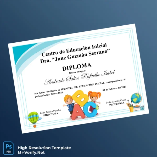 Printable Ecuador Centro de Educación Inicial _June Guzmán Serrano_ Early Childhood Education Diploma Image Preview - PrintDocs