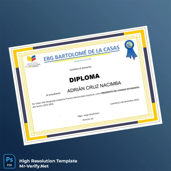 Ecuador EBG Bartolomé de las Casas Student Council President Diploma Printable Ecuador EBG Bartolomé de las Casas Student Council President Diploma Image Preview - PrintDocs