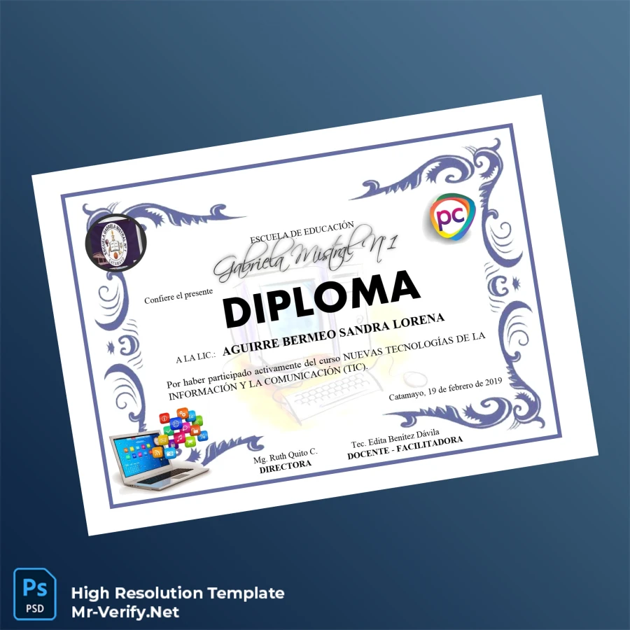 Ecuador Gabriela Mistral School Diploma in New Information and Communication Technologies Printable Ecuador Gabriela Mistral School Diploma in New Information and Communication Technologies Image Preview - PrintDocs
