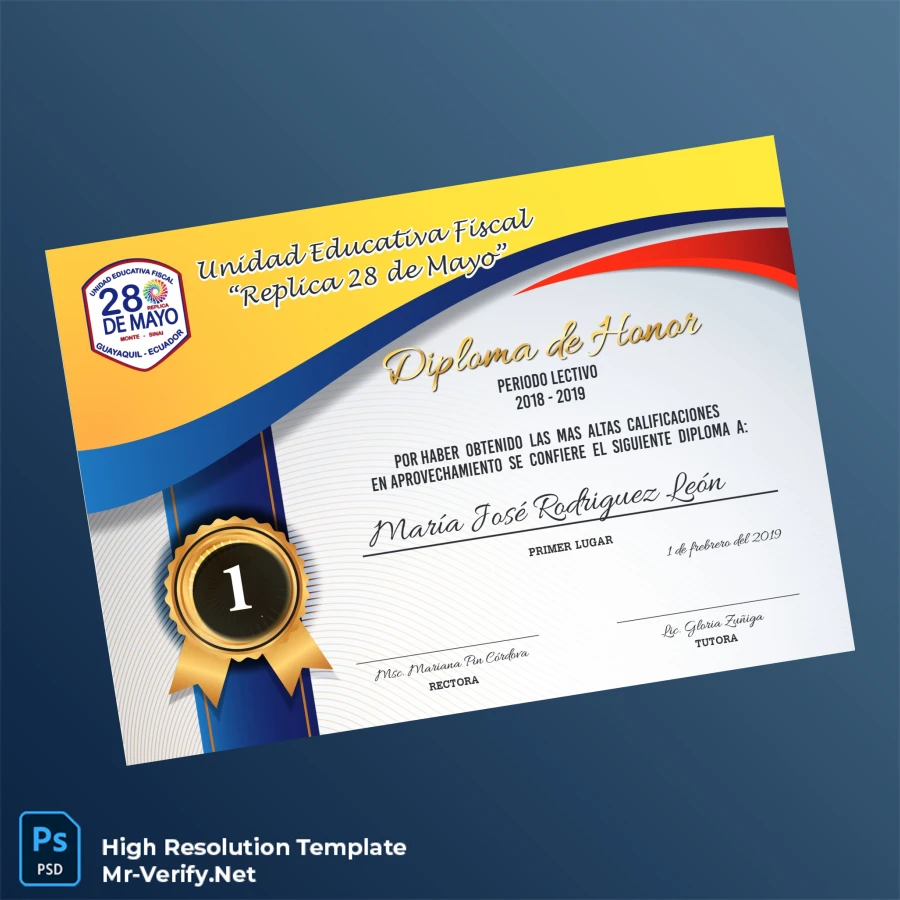 Ecuador Unidad Educativa Fiscal Replica 28 de Mayo Honor Diploma Printable Ecuador Unidad Educativa Fiscal Replica 28 de Mayo Honor Diploma Image Preview - PrintDocs