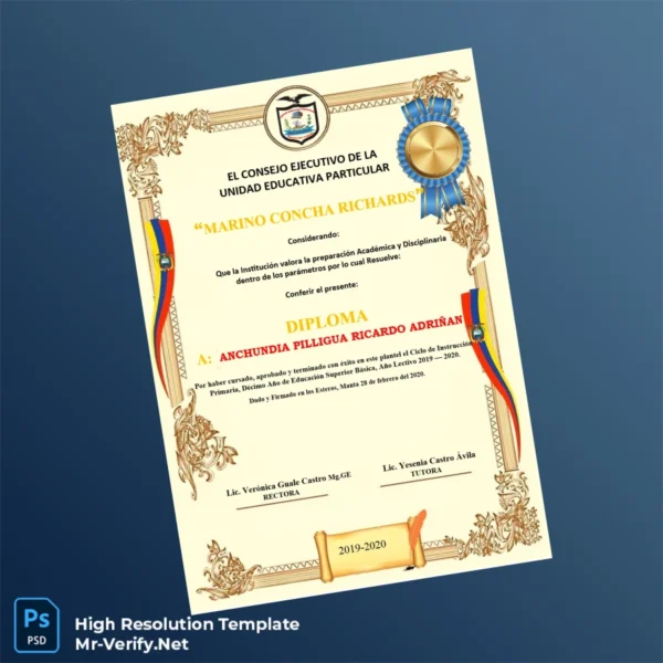 Ecuador Unidad Educativa Particular Marino Concha Richards High School Diploma Printable Ecuador Unidad Educativa Particular Marino Concha Richards High School Diploma Image Preview - PrintDocs