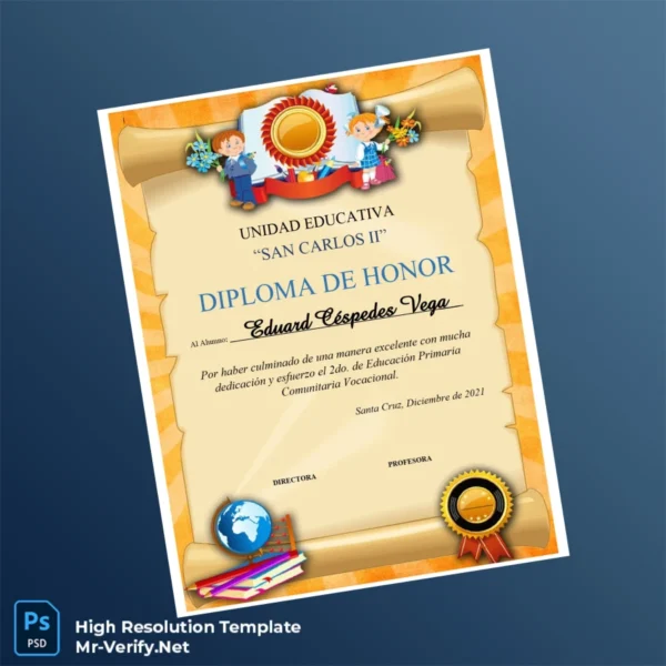 Printable Ecuador Unidad Educativa _San Carlos II_ Honorary Diploma Image Preview - PrintDocs