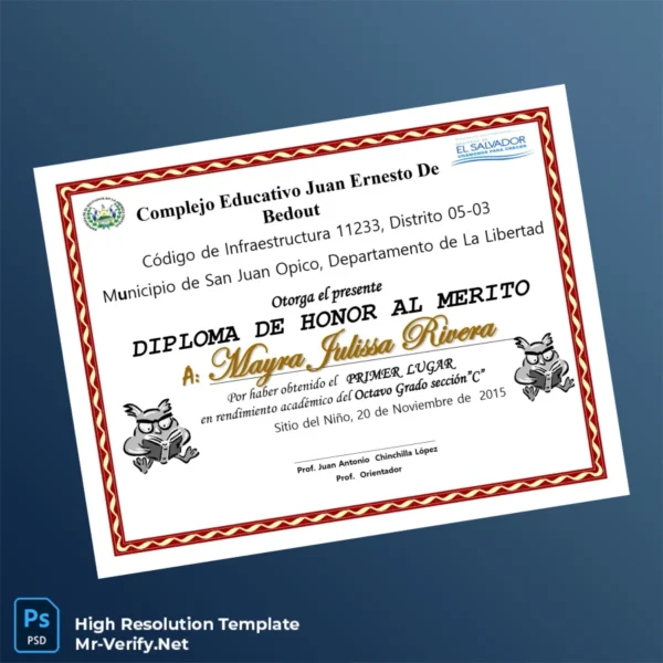 El Salvador Complejo Educativo Juan Ernesto de Bedout Honor Diploma Template Printable El Salvador Complejo Educativo Juan Ernesto de Bedout Honor Diploma Template Image Preview - PrintDocs