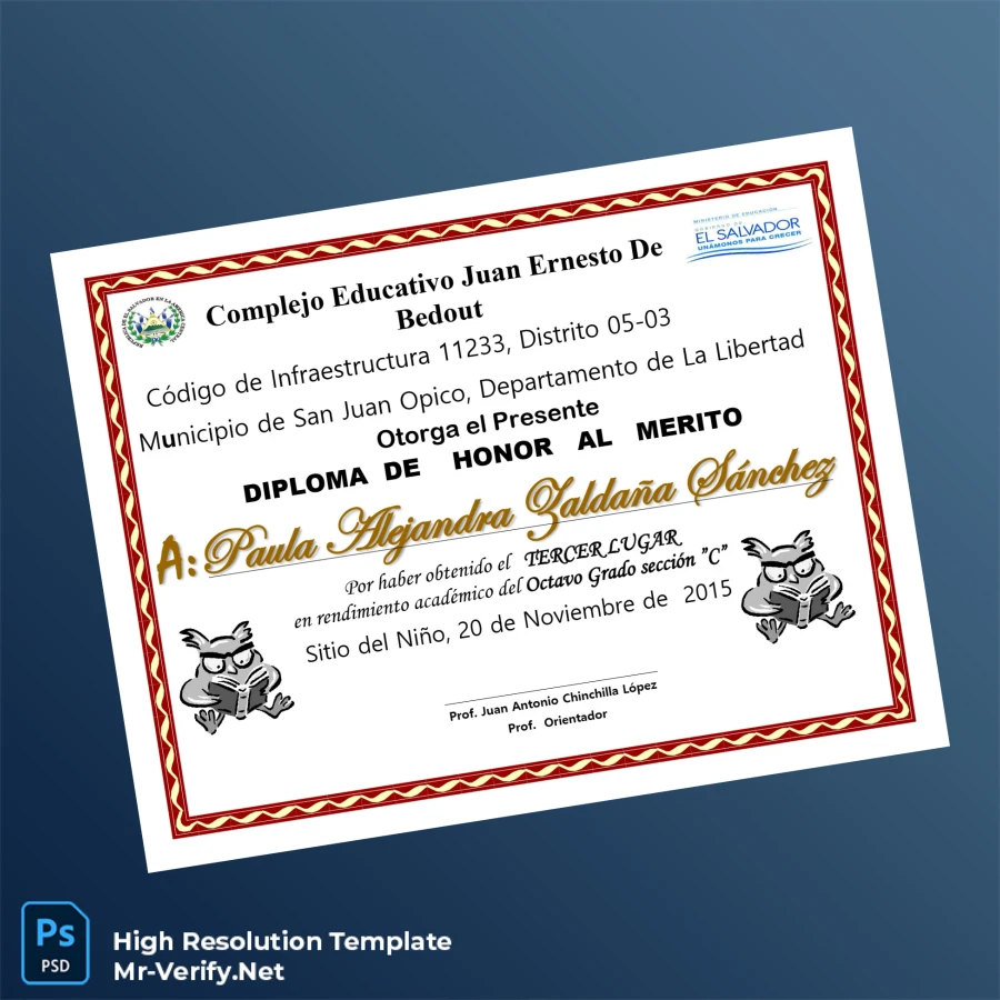 El Salvador Complejo Educativo Juan Ernesto de Bedout Honor Diploma Template-page3 Printable El Salvador Complejo Educativo Juan Ernesto de Bedout Honor Diploma Template page 3 Image Preview - PrintDocs
