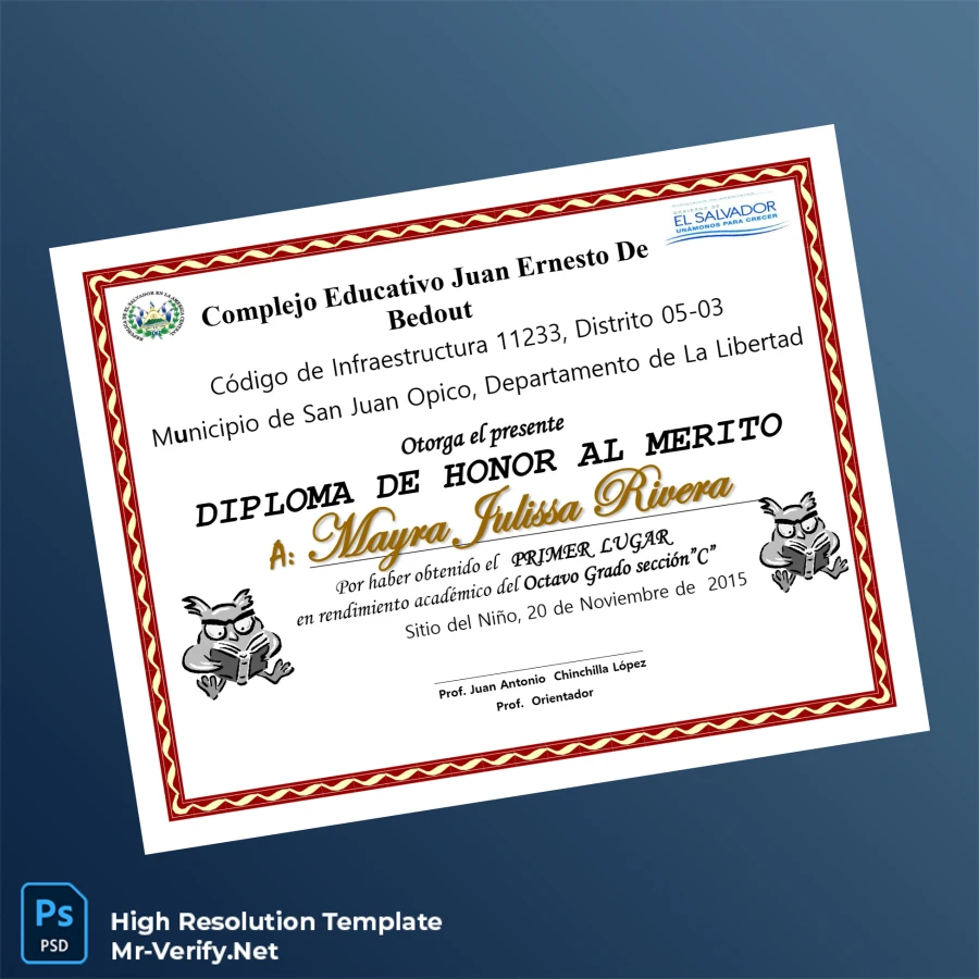 El Salvador Complejo Educativo Juan Ernesto de Bedout Honor Diploma Template Printable El Salvador Complejo Educativo Juan Ernesto de Bedout Honor Diploma Template Image Preview - PrintDocs
