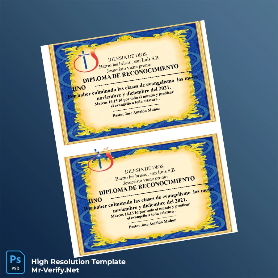 El Salvador Iglesia de Dios Diploma of Recognition Template Printable El Salvador Iglesia de Dios Diploma of Recognition Template Image Preview - PrintDocs