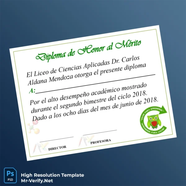El Salvador Liceo de Ciencias Aplicadas Dr. Carlos Aldana Mendoza Honor Diploma Template Printable El Salvador Liceo de Ciencias Aplicadas Dr. Carlos Aldana Mendoza Honor Diploma Template Image Preview - PrintDocs