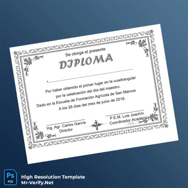 Printable Guatemala Escuela de Formación Agrícola de San Marcos Diploma Template Image Preview - PrintDocs