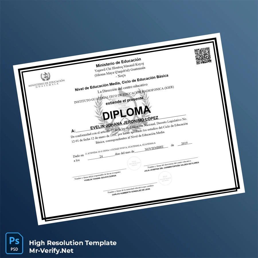 Guatemala Instituto Guatemalteco de Educación Radiofónica High School Diploma Printable Guatemala Instituto Guatemalteco de Educación Radiofónica High School Diploma Image Preview - PrintDocs
