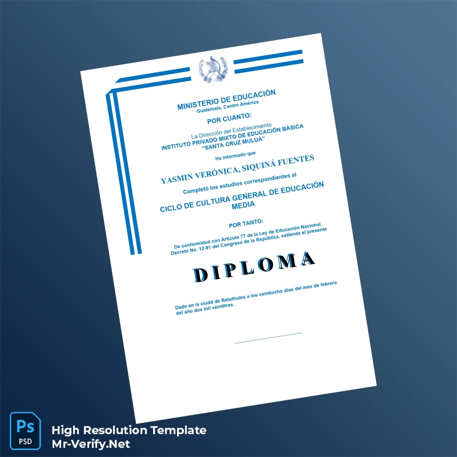 Guatemala Instituto Privado Mixto de Educación Básica Santa Cruz Mulú Ciclo de Cultura General de Educación Media Diploma Printable Guatemala Instituto Privado Mixto de Educación Básica Santa Cruz Mulú Ciclo de Cultura General de Educación Media Diploma Image Preview - PrintDocs