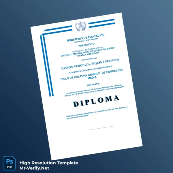 Guatemala Instituto Privado Mixto de Educación Básica Santa Cruz Mulúa High School Diploma Printable Guatemala Instituto Privado Mixto de Educación Básica Santa Cruz Mulúa High School Diploma Image Preview - PrintDocs