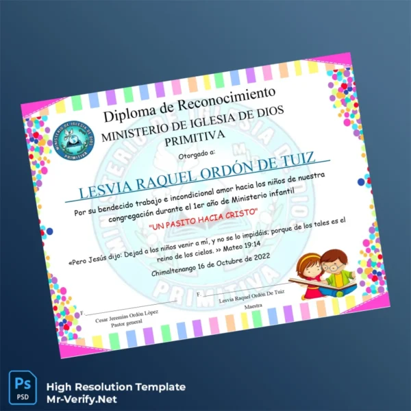 Printable Guatemala Ministerio de Dios Primitiva Diploma of Recognition Image Preview - PrintDocs