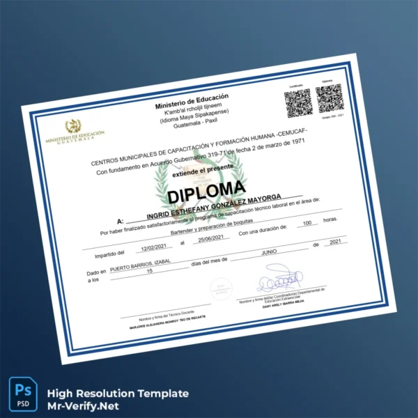Guatemala Ministry of Education Bartender Training Diploma Template Printable Guatemala Ministry of Education Bartender Training Diploma Template Image Preview - PrintDocs