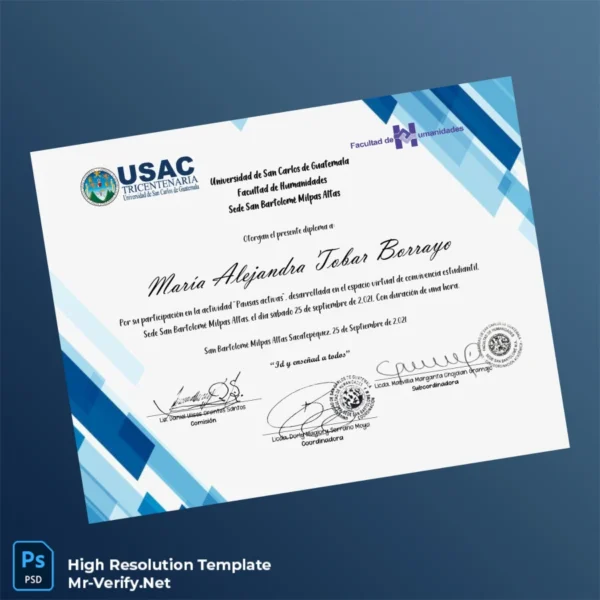 Guatemala University of San Carlos of Guatemala Participation Diploma Printable Guatemala University of San Carlos of Guatemala Participation Diploma Image Preview - PrintDocs