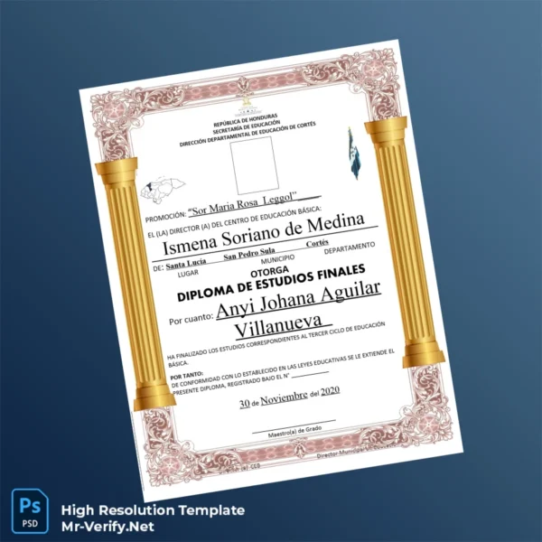 Honduras Centro de Educación Básica Sor Maria Rosa Leggol Diploma of Final Studies Printable Honduras Centro de Educación Básica Sor Maria Rosa Leggol Diploma of Final Studies Image Preview - PrintDocs