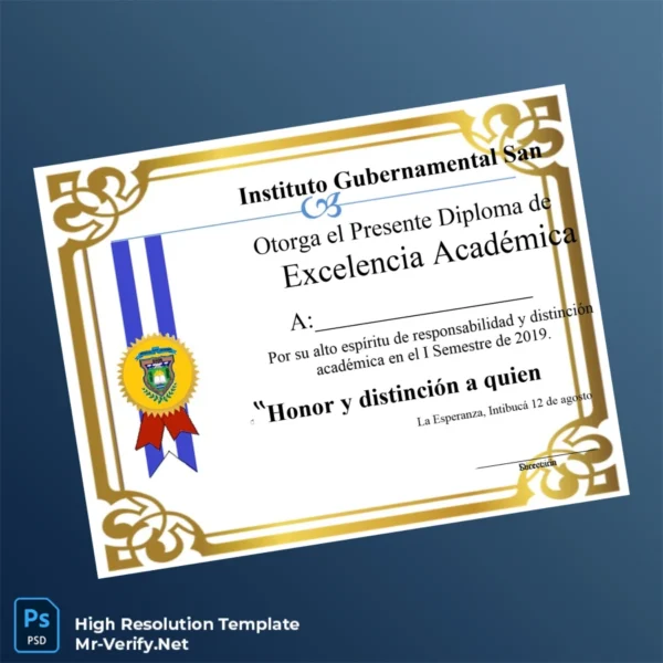 Printable Honduras Instituto Gubernamental San Francisco Academic Excellence Diploma Image Preview - PrintDocs