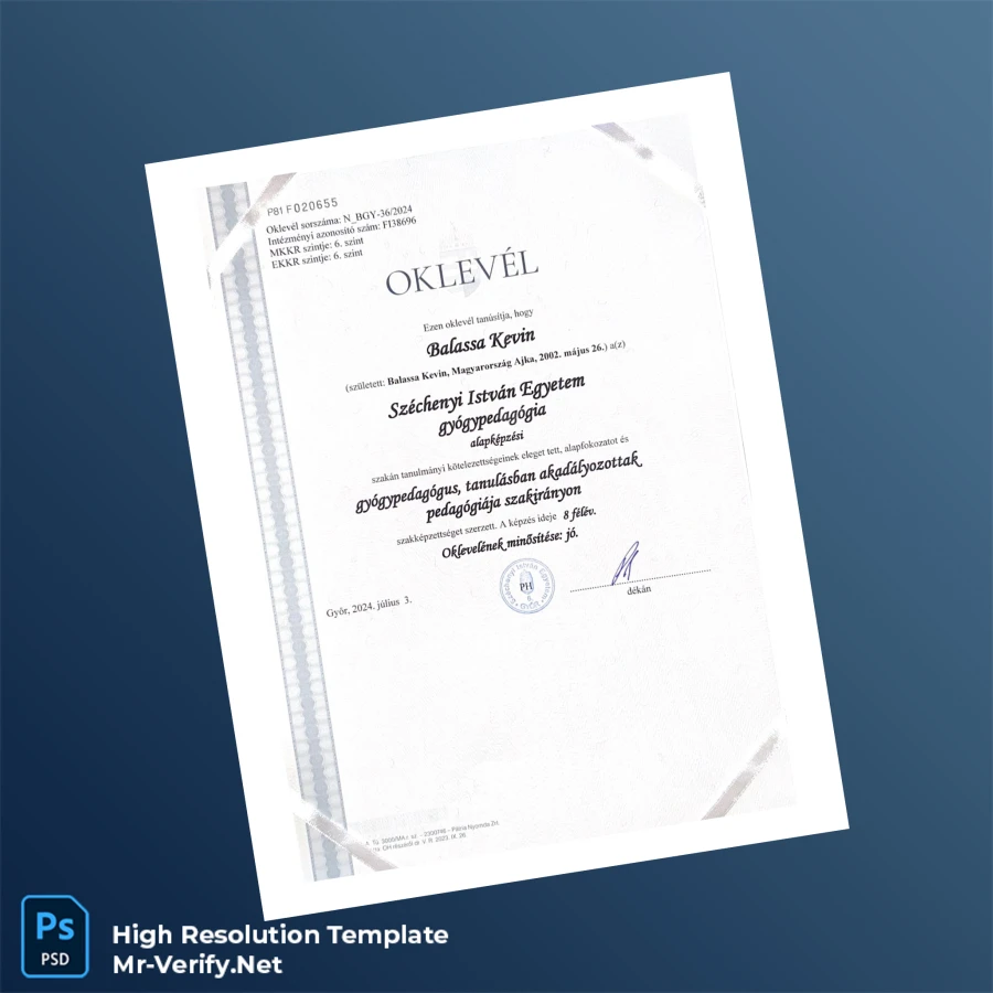 Hungary Széchenyi István University Bachelor of Science in Educational Therapy Template Printable Hungary Széchenyi István University Bachelor of Science in Educational Therapy Template Image Preview - PrintDocs