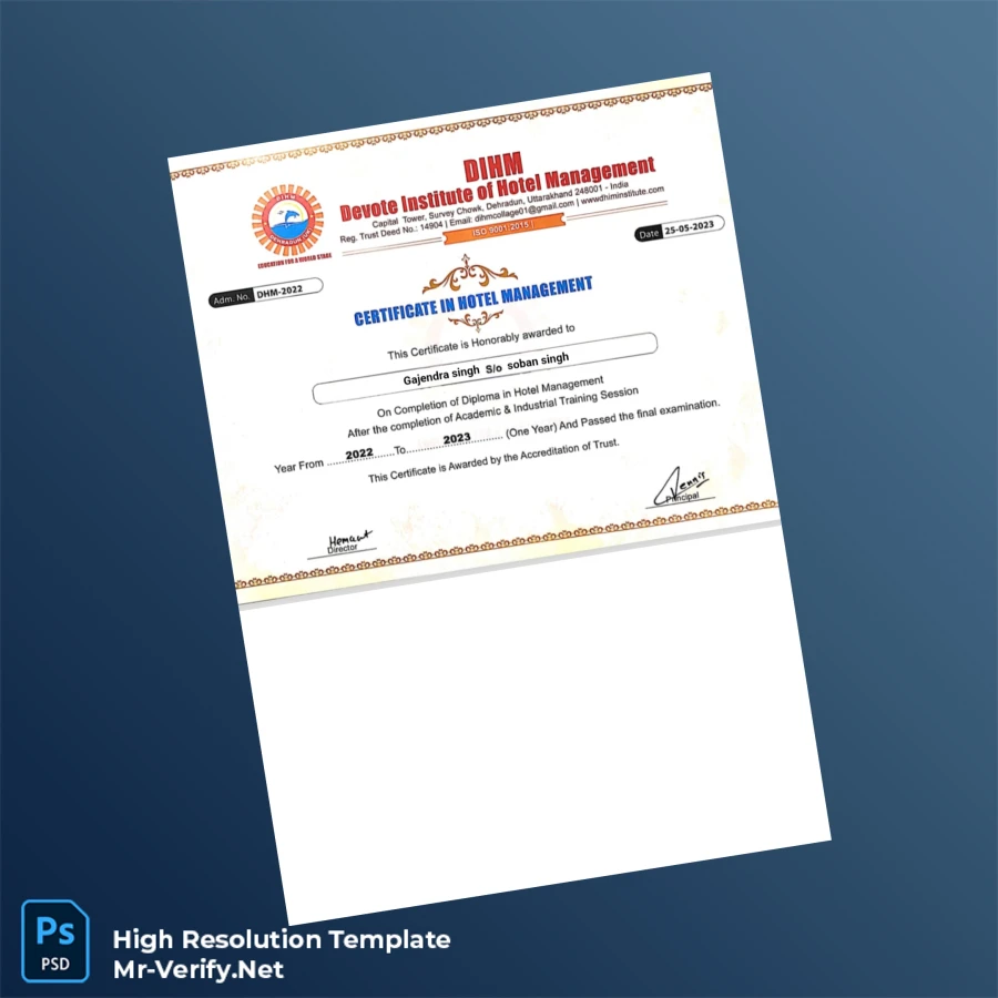 India DIM College Diploma in Hotel Management Template Printable India DIM College Diploma in Hotel Management Template Image Preview - PrintDocs
