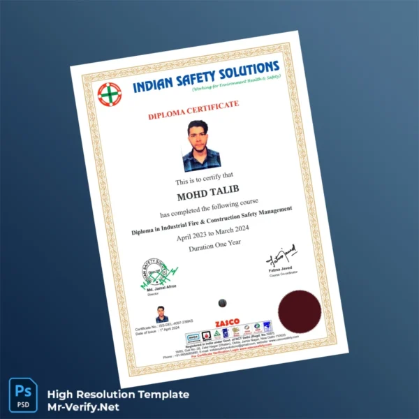 India Indian Safety Solutions Diploma in Industrial Fire Construction Safety Management Template Printable India Indian Safety Solutions Diploma in Industrial Fire & Construction Safety Management Template Image Preview - PrintDocs