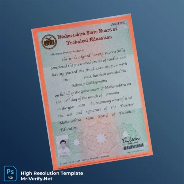 Printable India Maharashtra State Board of Technical Education Diploma In Civil Engineering Template Image Preview - PrintDocs