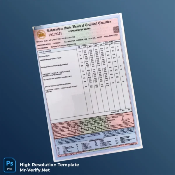 India Maharashtra State Board of Technical Education Diploma in Computer Engineering Template Printable India Maharashtra State Board of Technical Education Diploma in Computer Engineering Template Image Preview - PrintDocs