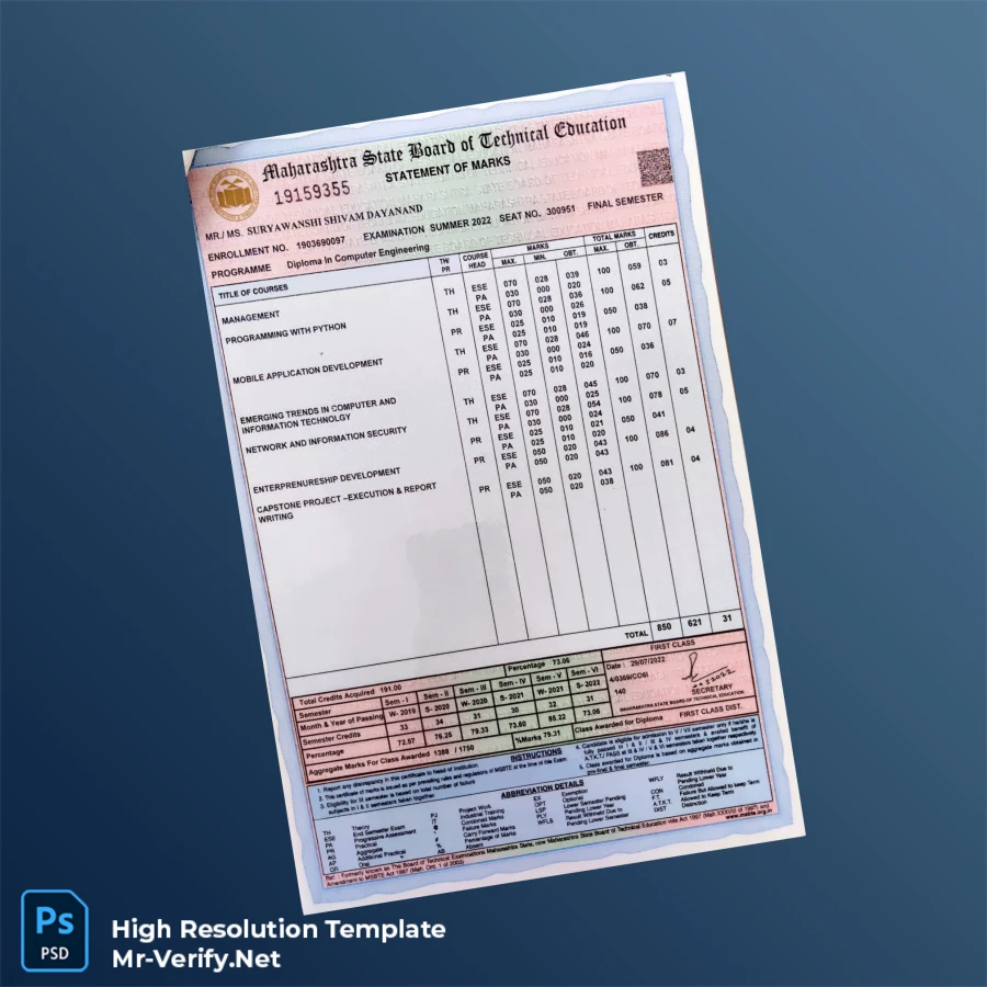 India Maharashtra State Board of Technical Education Diploma in Computer Engineering Template Printable India Maharashtra State Board of Technical Education Diploma in Computer Engineering Template Image Preview - PrintDocs