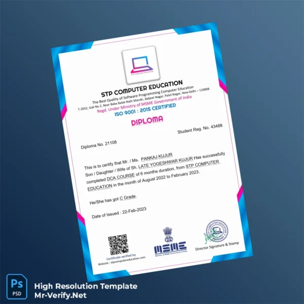 India STP Computer Education Diploma in Computer Applications Template Printable India STP Computer Education Diploma in Computer Applications Template Image Preview - PrintDocs