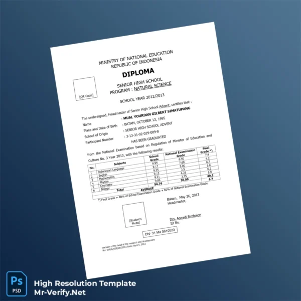 Indonesia Senior High School Advent High School Diploma Printable Indonesia Senior High School Advent High School Diploma Image Preview - PrintDocs