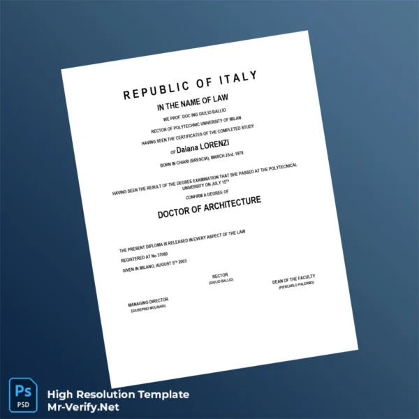 Printable Italy Polytechnic University of Milan Doctor of Architecture Template Image Preview - PrintDocs